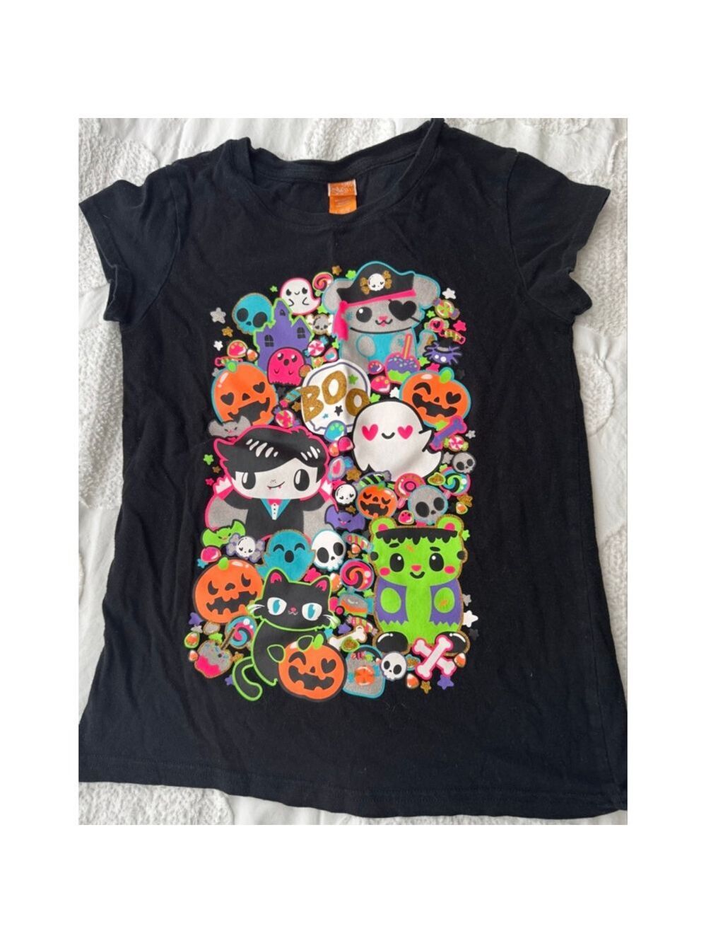Girls Unbranded Halloween Graphic Short Sleeve Tee L (10/12) Black Multi-color